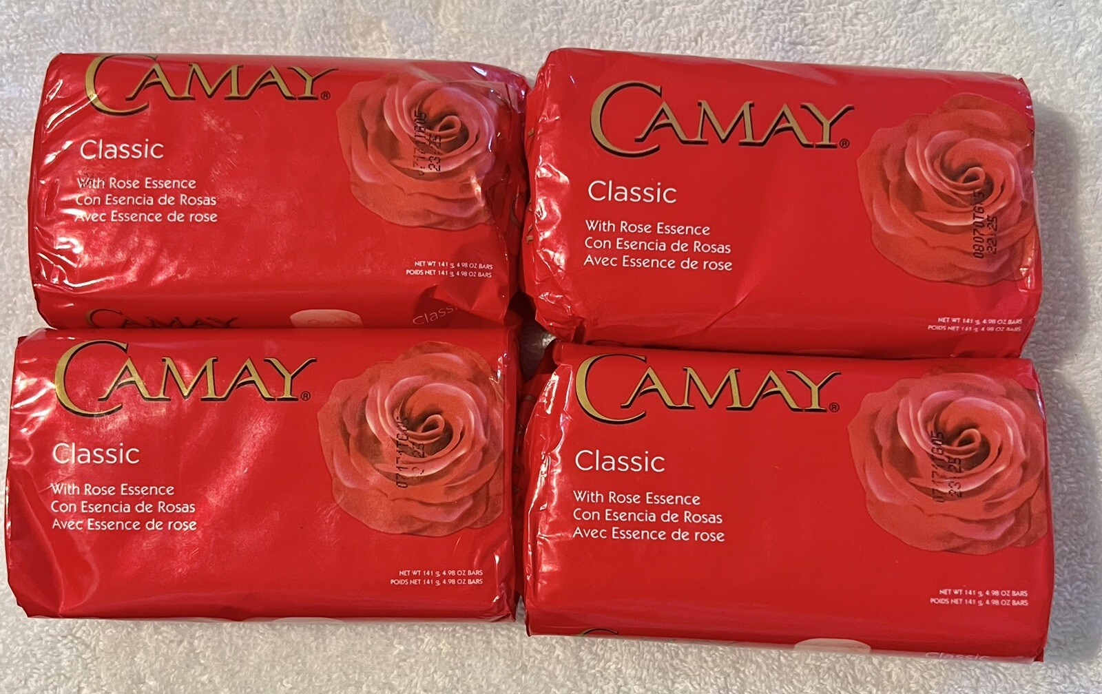 Camay Classic Bar Soap, with Rose Essence, 4.98 Ounce Lot of 4