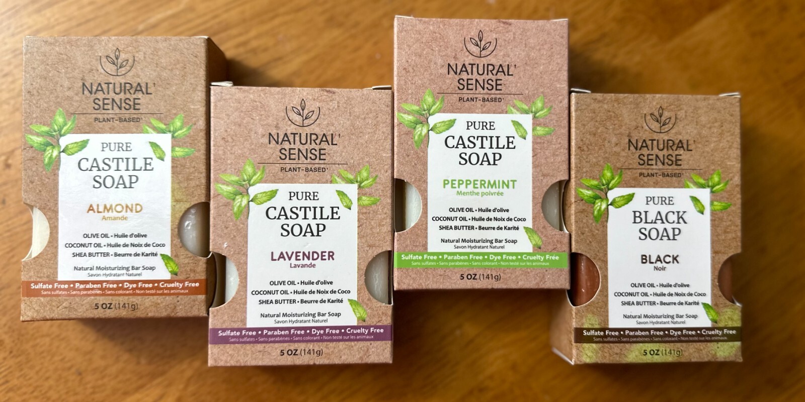 4 PACK. Natural Sense. Plant- Based. Lavender, Almond, Peppermint, Black Noir