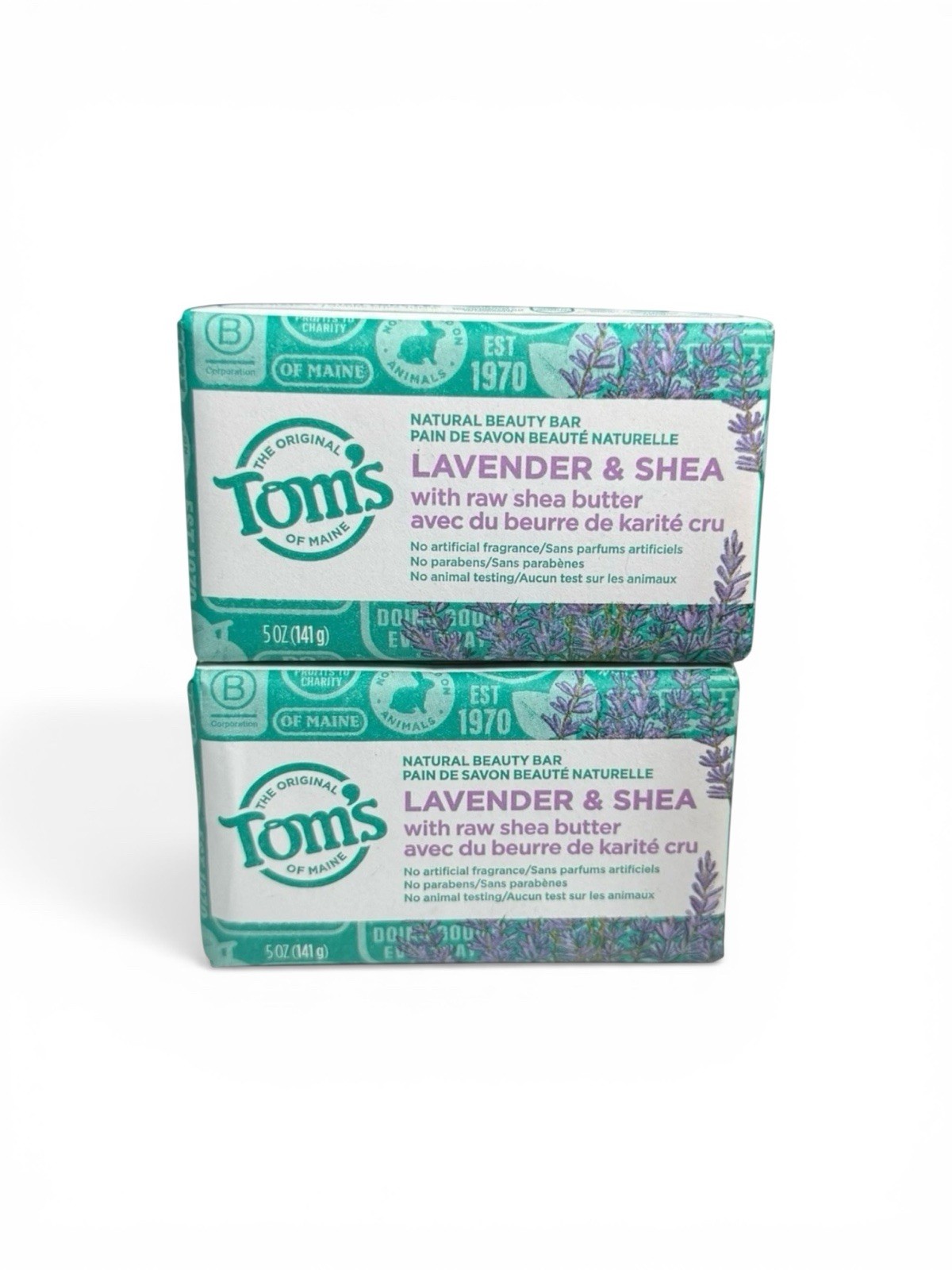 2 x Tom’s LAVENDER & SHEA Natural Beauty Bar, No Artificial Fragrance, 5oz EA
