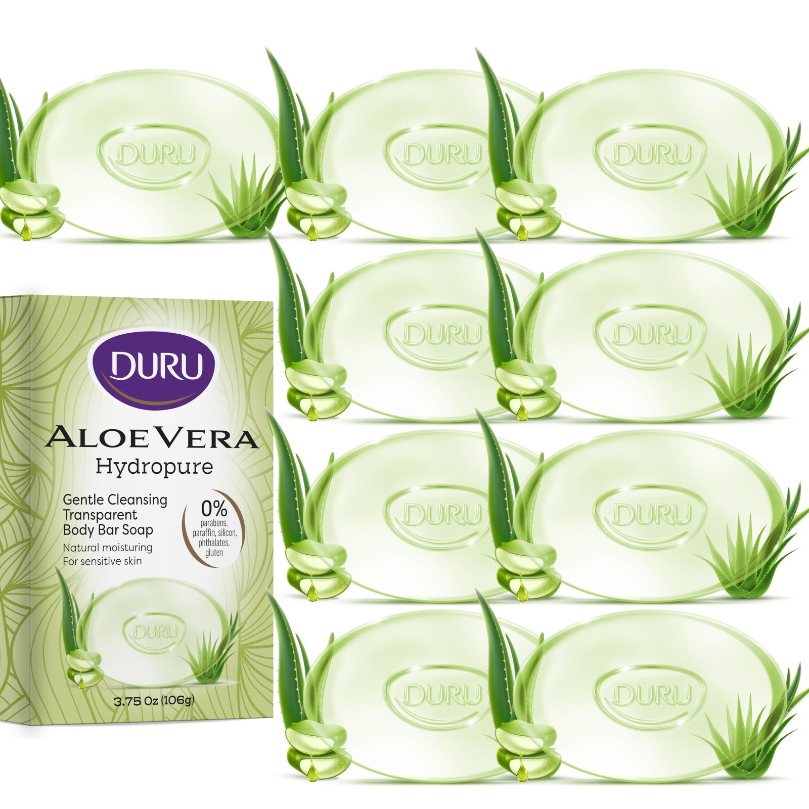Aloe Vera Glycerin Soap – Vegan Moisturizing Bar for Sensitive Skin – 9 Pack