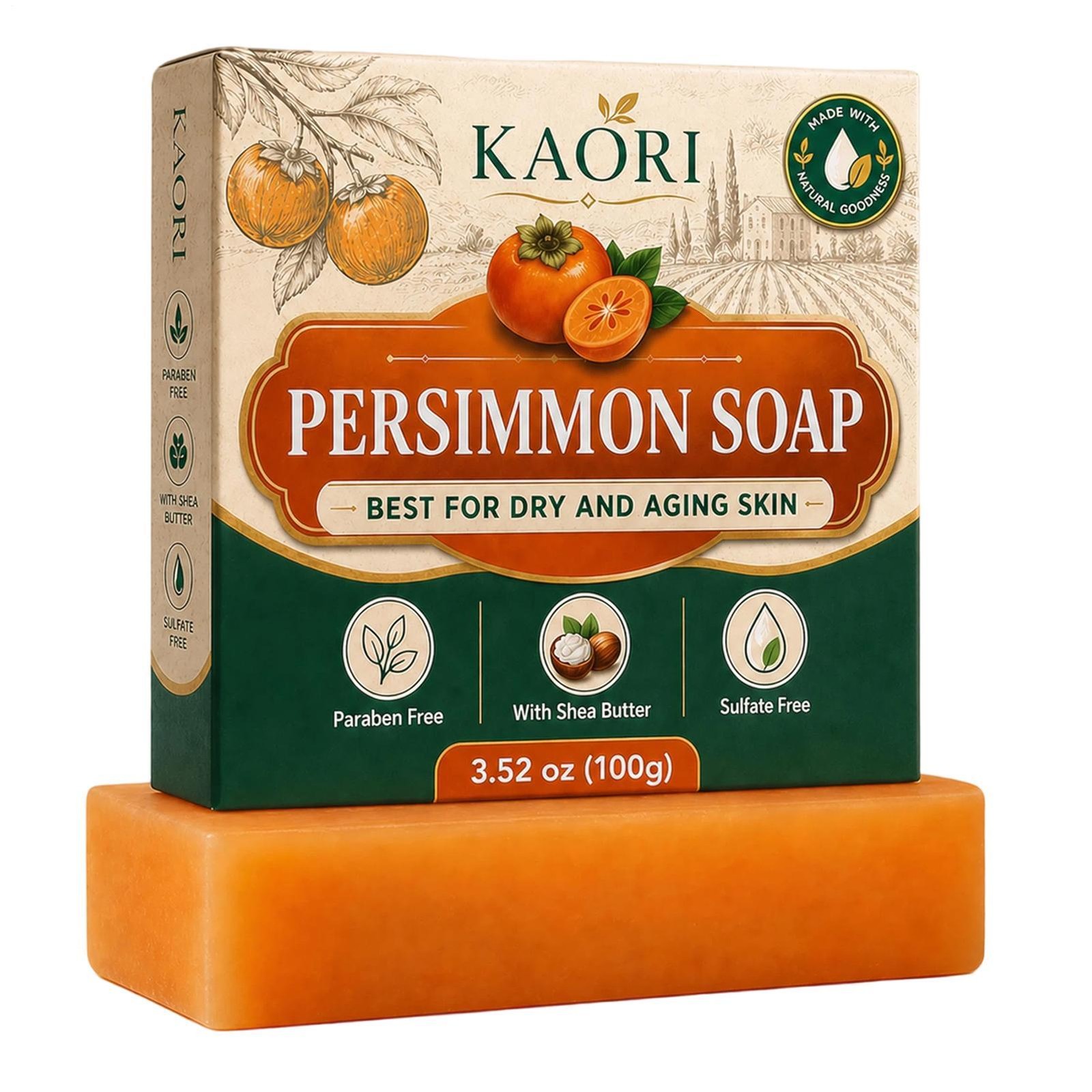 Persimmon Soap Green Tea Extract For Dry Aging Skin Unisex 1pc