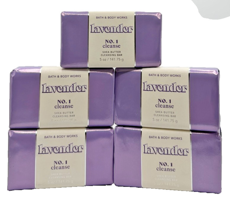 NEW Bath & Body Works Lot 5 Lavender No 1 Shea Butter Cleansing Bar Soaps 5 oz