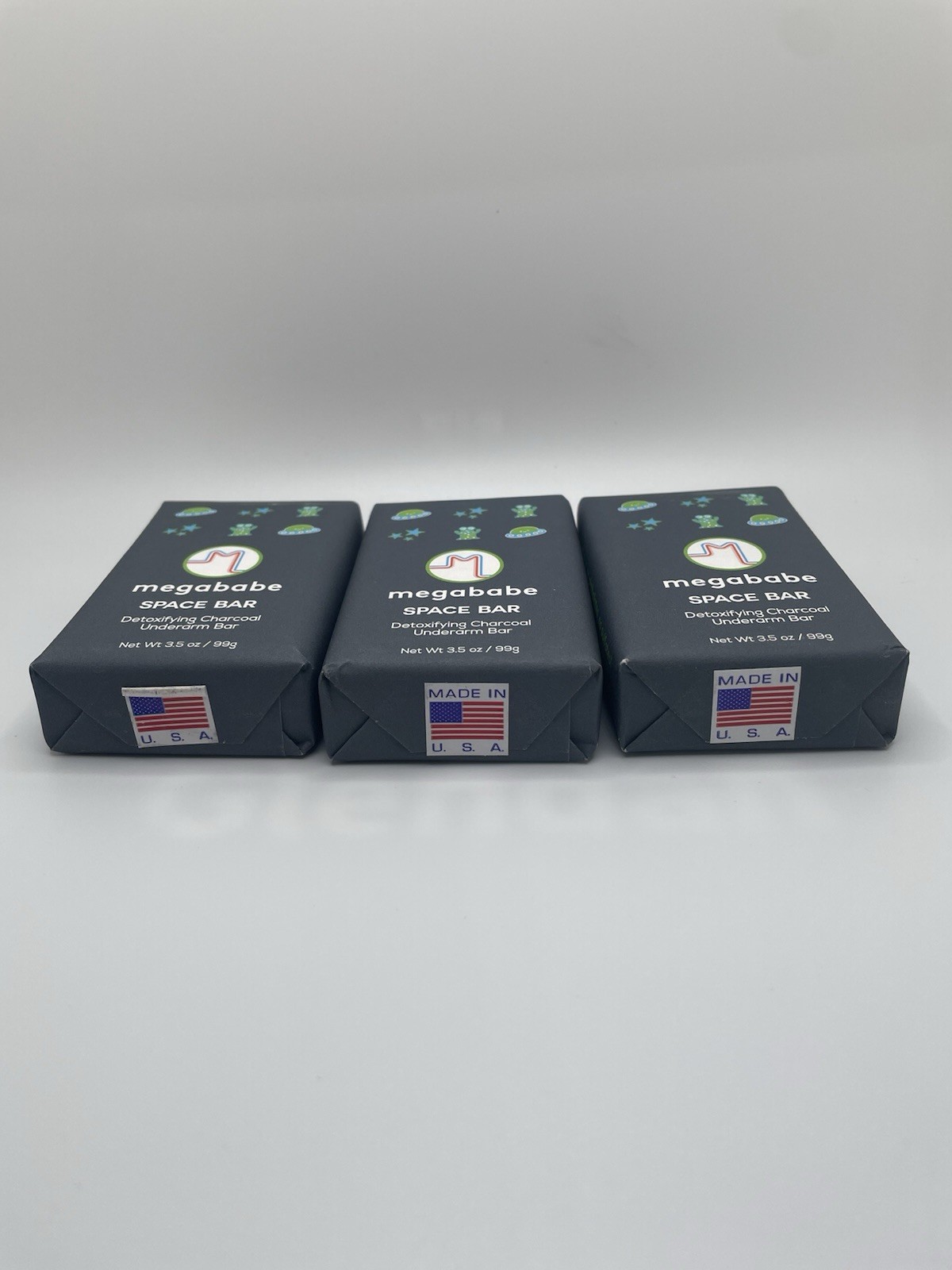 MEGABABE SPACE BAR Detoxifying Underarm Bar 3.5 oz ea NEW Lot of 3 Full Size Bar