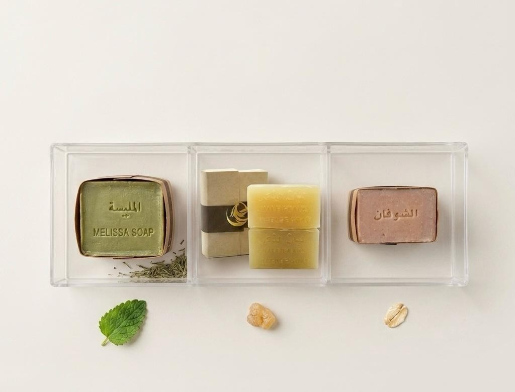 Natural Handmade Soap Set: Melissa, Frankincense & Oatmeal Arabic Soap Bundle