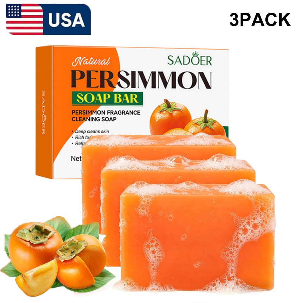 3 Pack Persimmon Soap Bar for Body Odor Control Purifying Deodorizing Body Wash