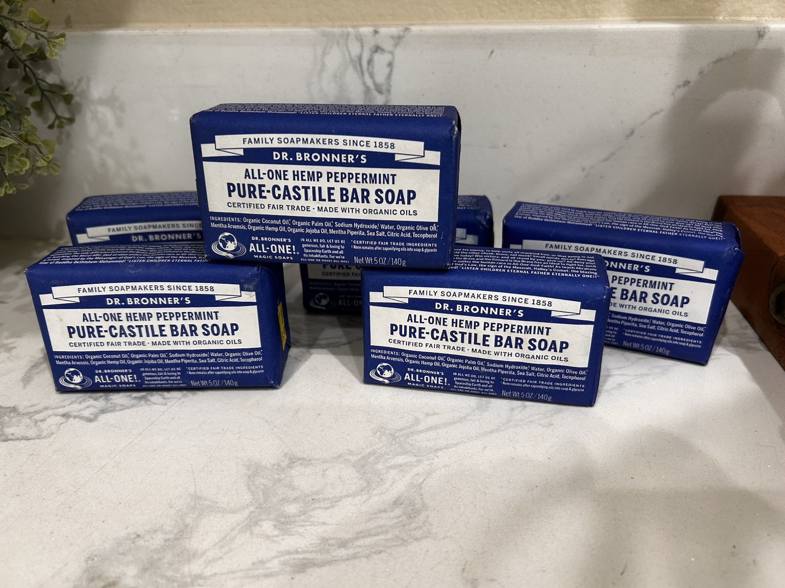 Dr. Bronner’s 6 pack Pure Castile Bar Soap Peppermint Hemp 5oz Fair Trade