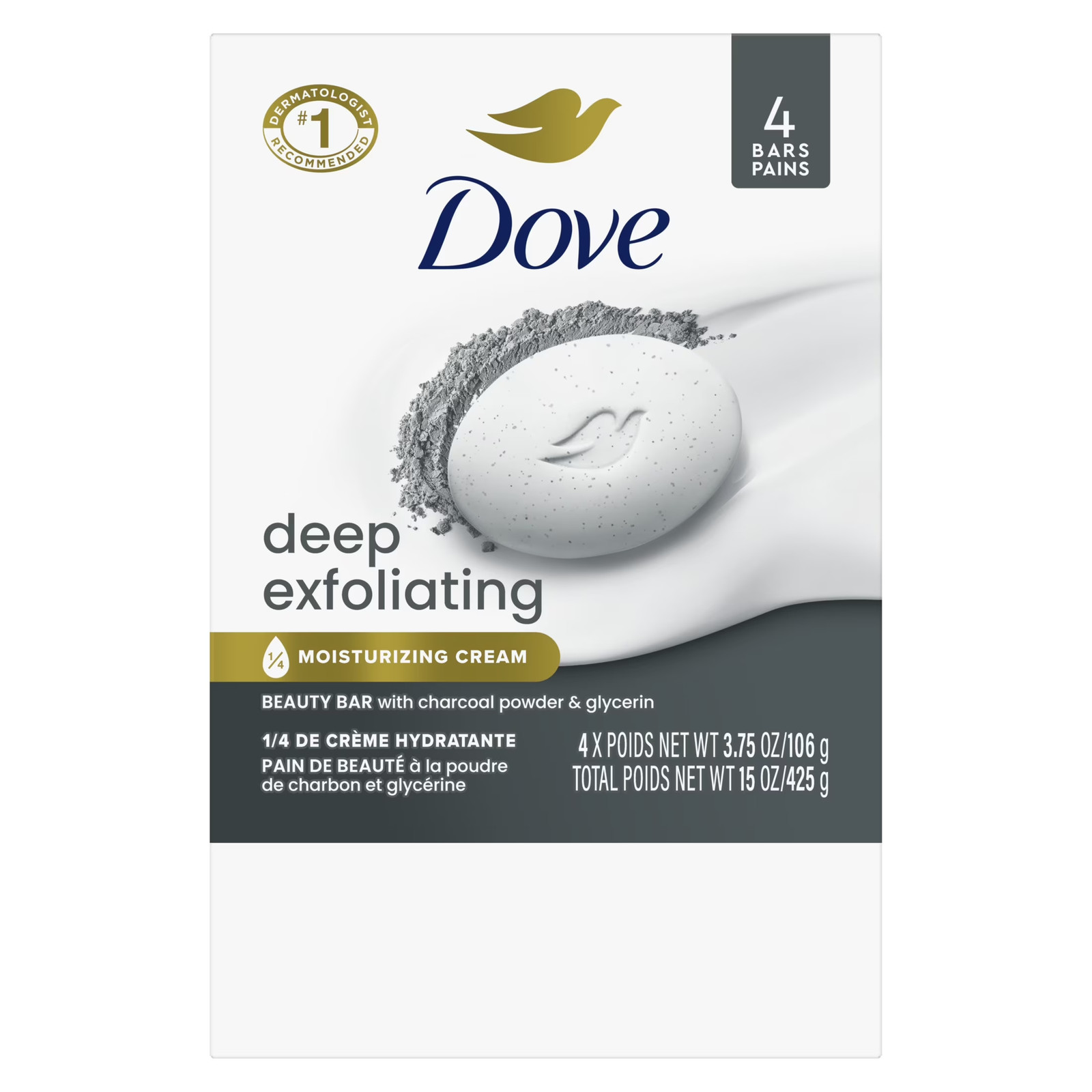 Dove Beauty Bar Soap for Women Deep Exfoliating Charcoal Powder & Glycerin All S