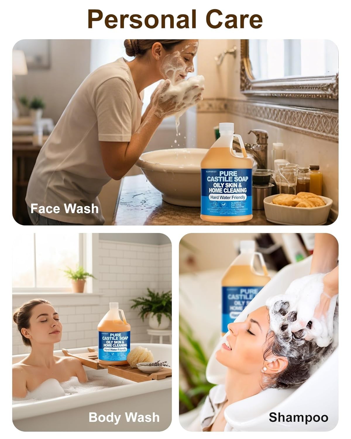 EWG Verified 1Gallon Pure Castile Soap Liquid, Organic Hand Soap Refill, Natural