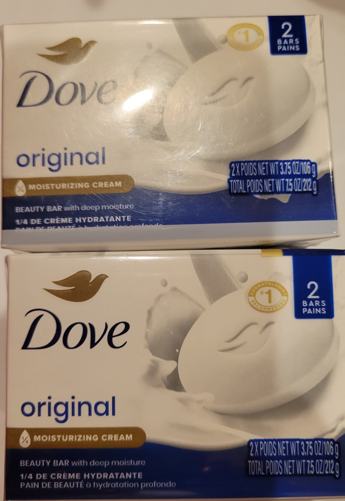 2 Ct Dove Original Beauty Bar Soap 3.75 oz Each. Total 4 .*BRAND NEW*