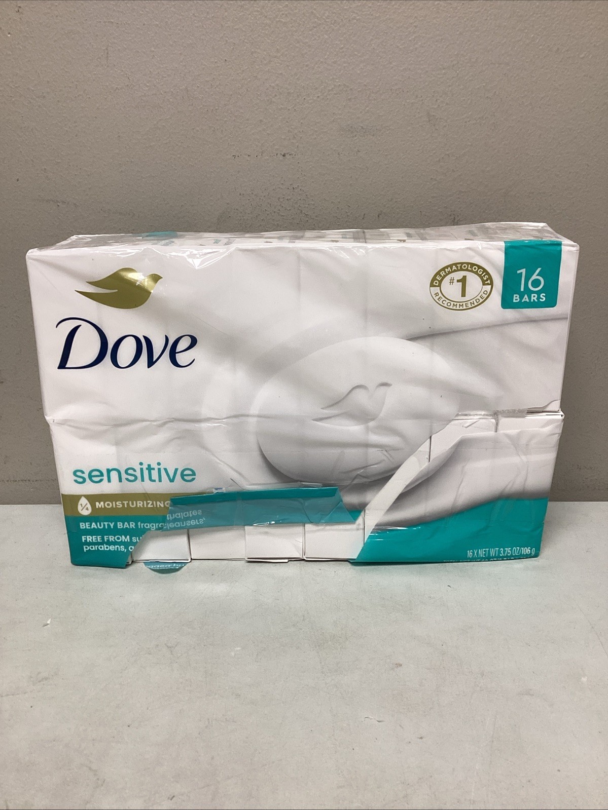 Dove Beauty Bar Sensitive 1/4 Moisturizing Cream Soap 3.75 oz, 16 Bars OPEN BOX