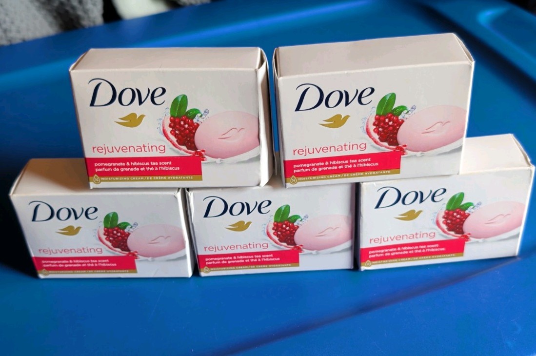 5 Dove Moisturizing Pomegranate & Hibiscus Moisturizing Cream Soap Bars Nice!