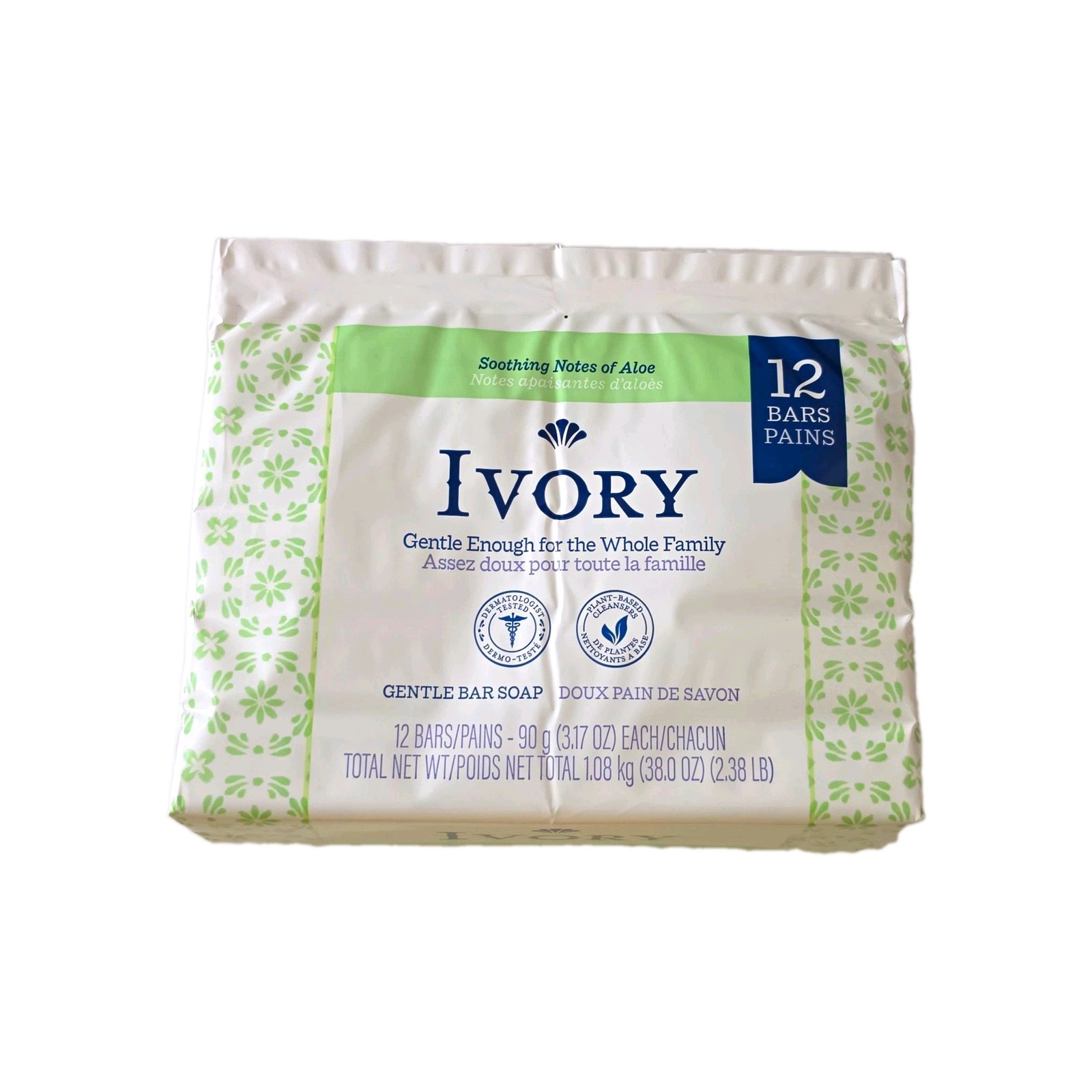 Ivory Soothing Notes of Aloe Gentle Plant-Based Bar Soap 12 Bars 3.17 oz