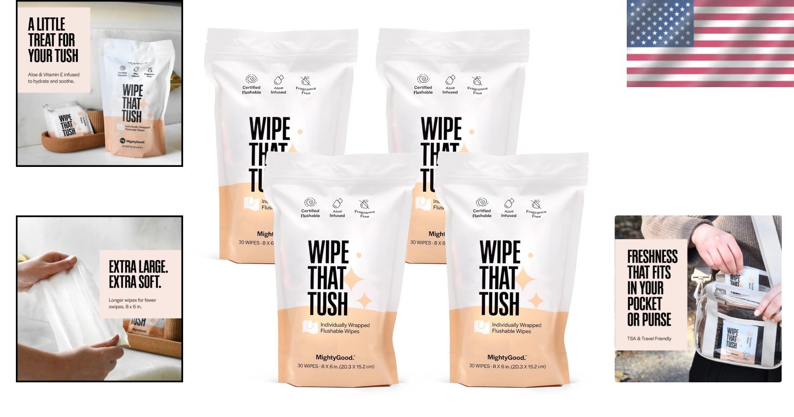 Individually Wrapped Flushable Wipes – 120 Total – Perfect for Family Travel