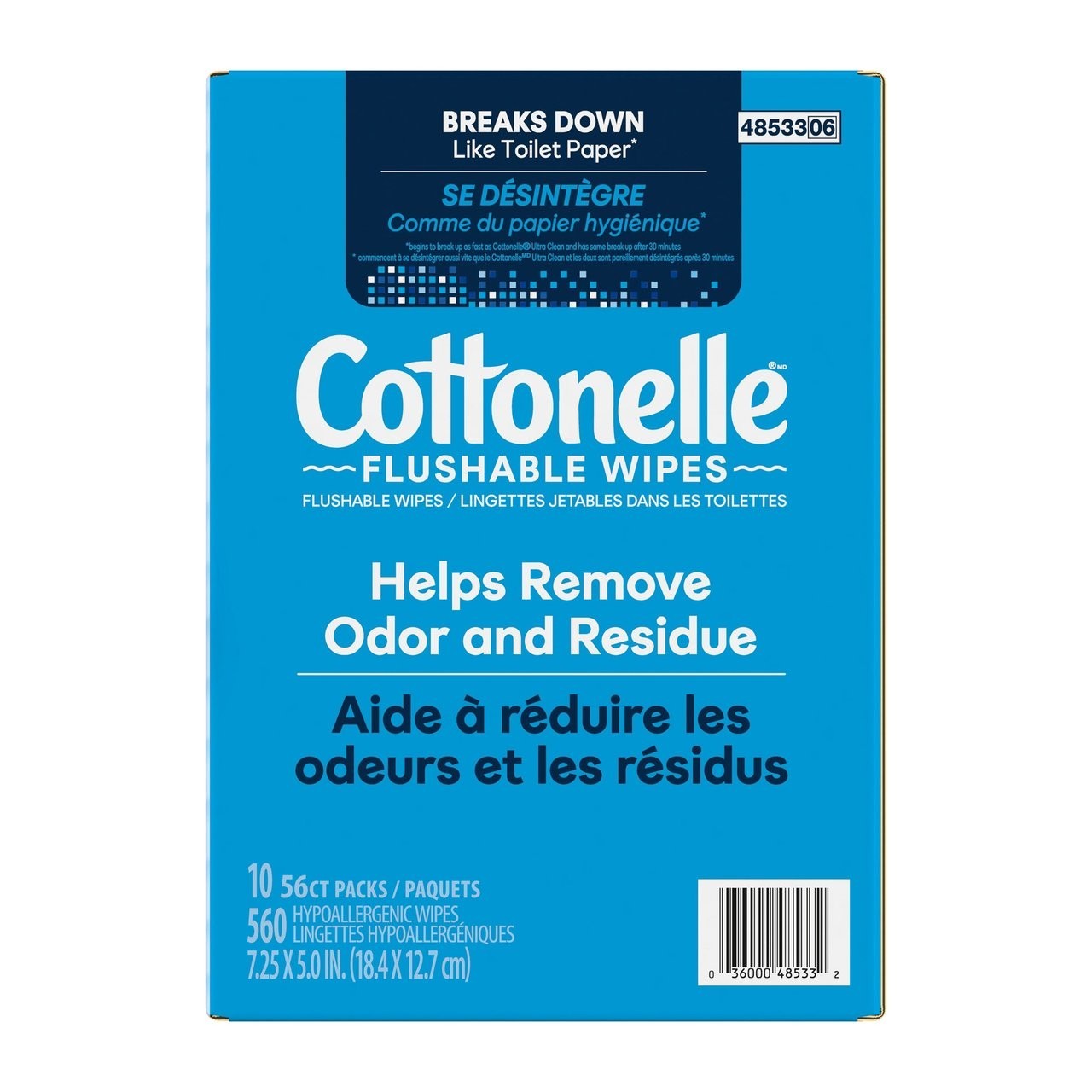 Cottonelle Freshcare Flushable Wipes, 10ct, 560 wipes.