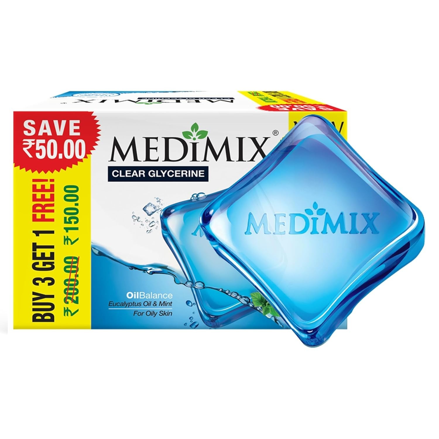 Medimix Clear Glycerine Bathing Bar Soap for Dry Skin 100g (3 + 1 Combo Pack)