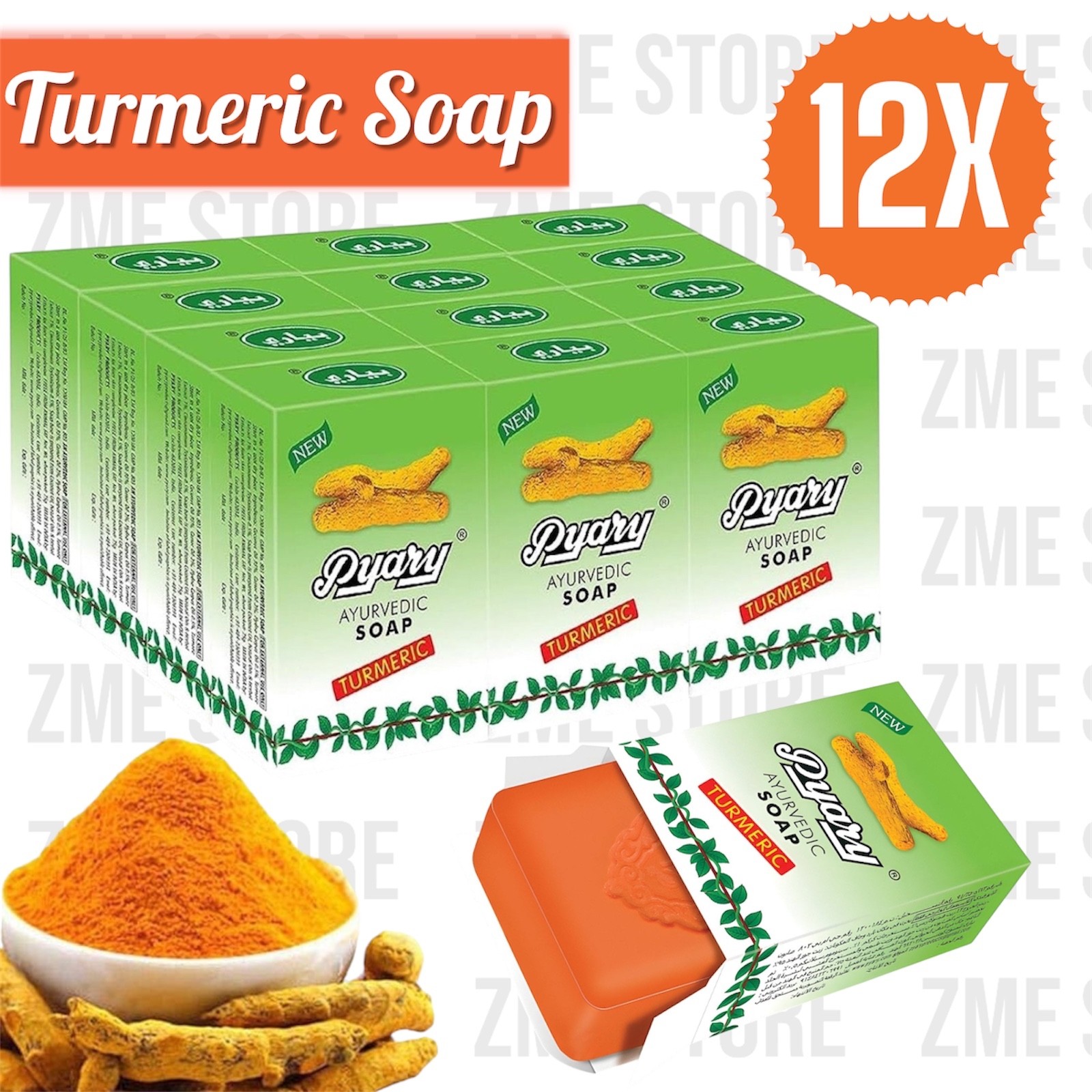 12X Pyary Turmeric Soap Original 100% 75g – صابون الكركم