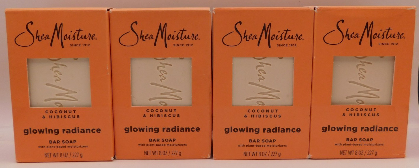 4PK Shea Moisture Coconut & Hibiscus Glowing Radiance Bar Soap 8oz EACH New