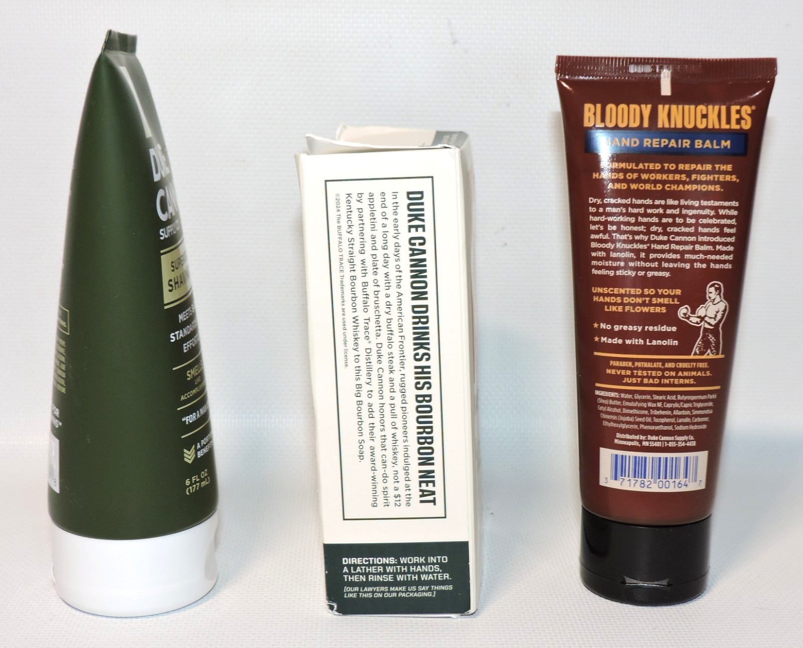 LOT 3 Duke Cannon: Shaving Cream, Big Bourbon Soap & Bloody Knuckles Hand Repair