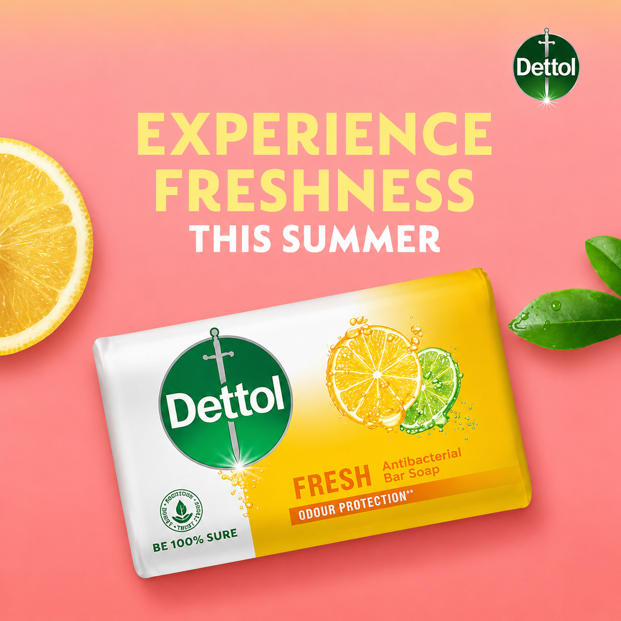 Pack of 6 Dettol Fresh Antibacterial Soap Bar 110g Germ Protection Bath Soap