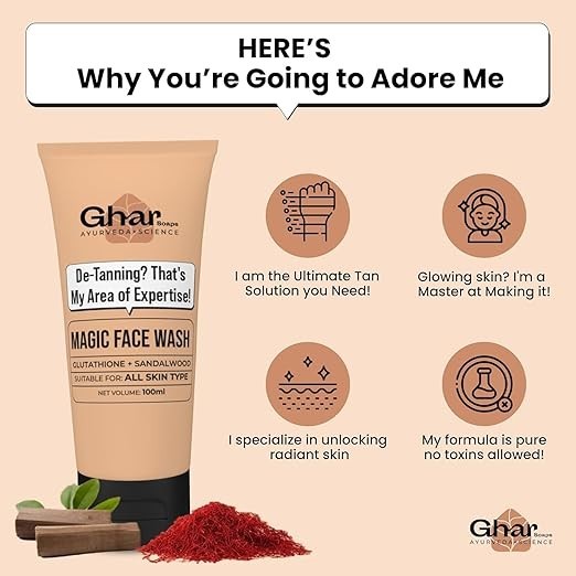 Ghar Soaps Magic De-Tan Face Wash & Sandalwood Saffron Bath Soap( 100gm + 100ml)