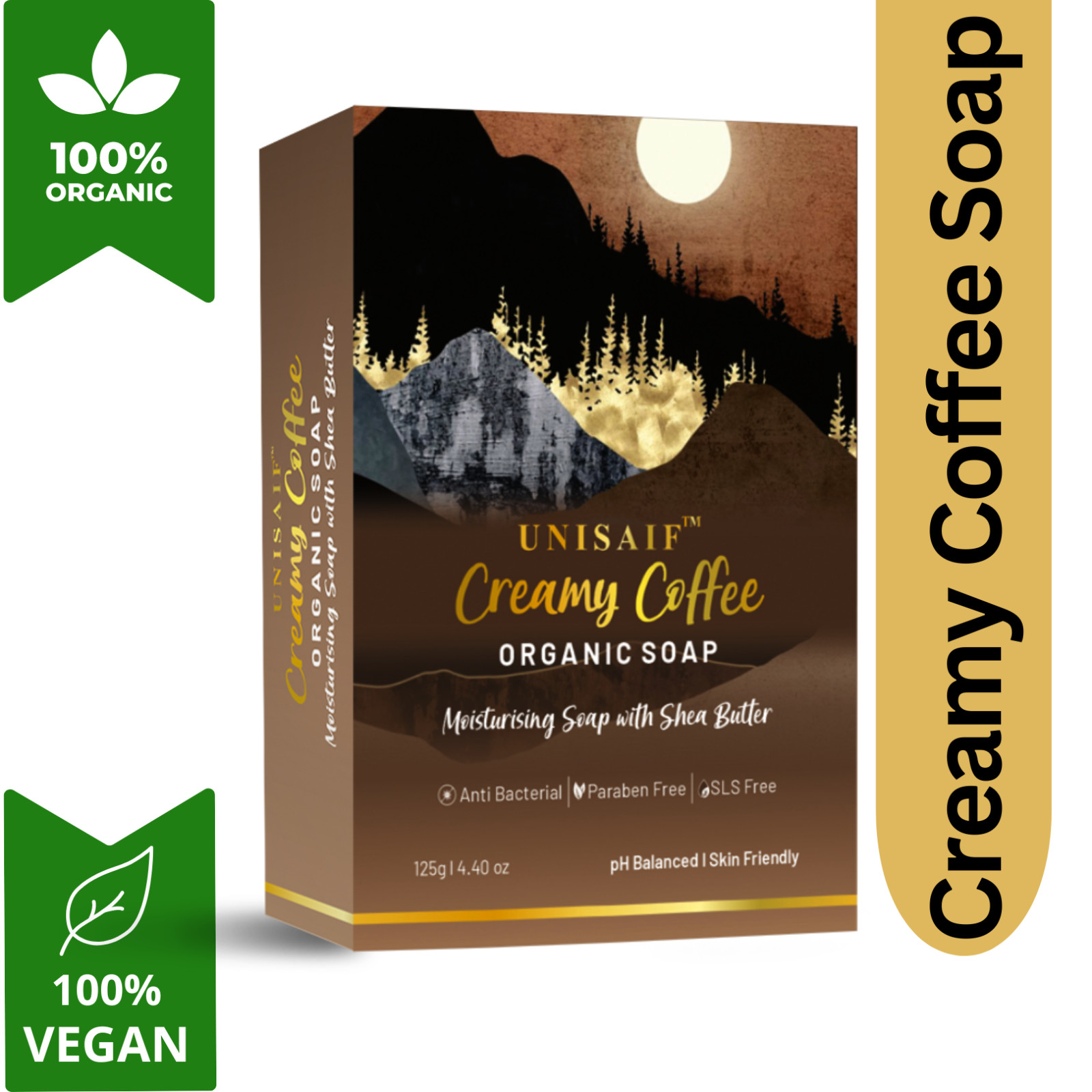 Unisaif Creamy Coffee Organic Body Soap Bar, Moisturizing Soap With Shea Butter