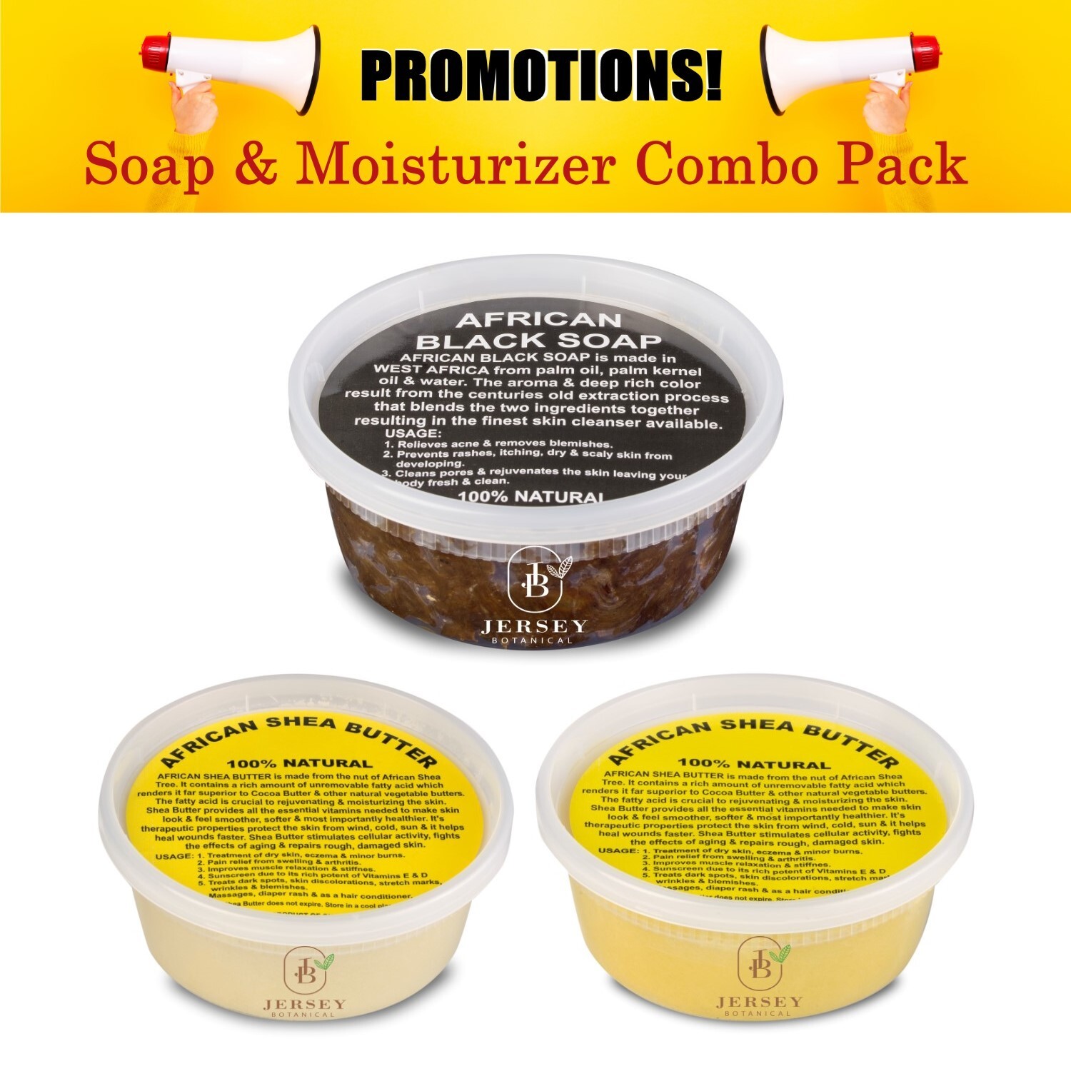 Raw African Shea Butter 8 oz. Black Soap Paste Pure TRIO PACK CONTAINERS Organic