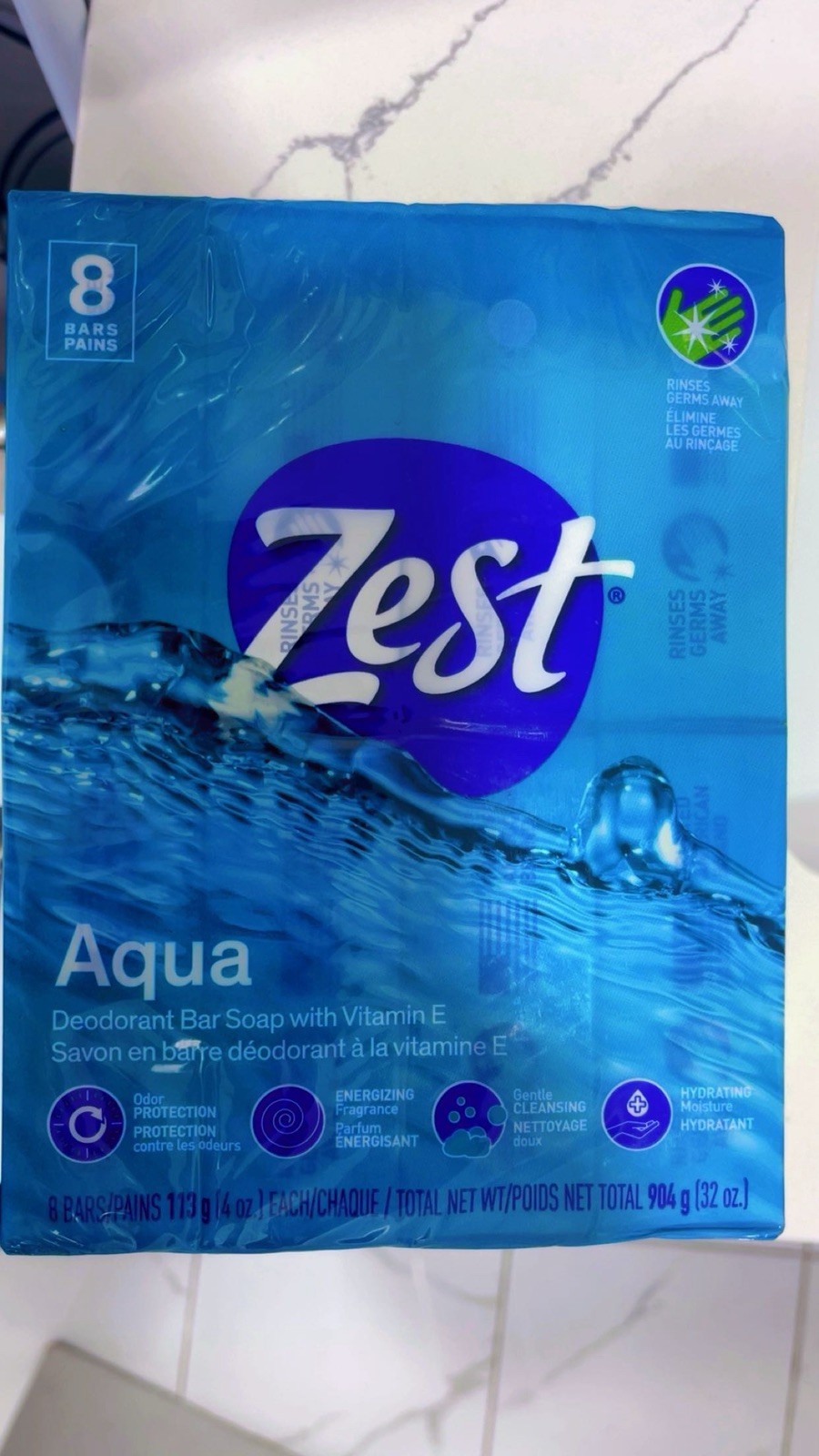 2 Pack Zest Aqua Deodorant Bar Soap, Hydrating Moisture, 4 oz, 8 Bars Per Pack