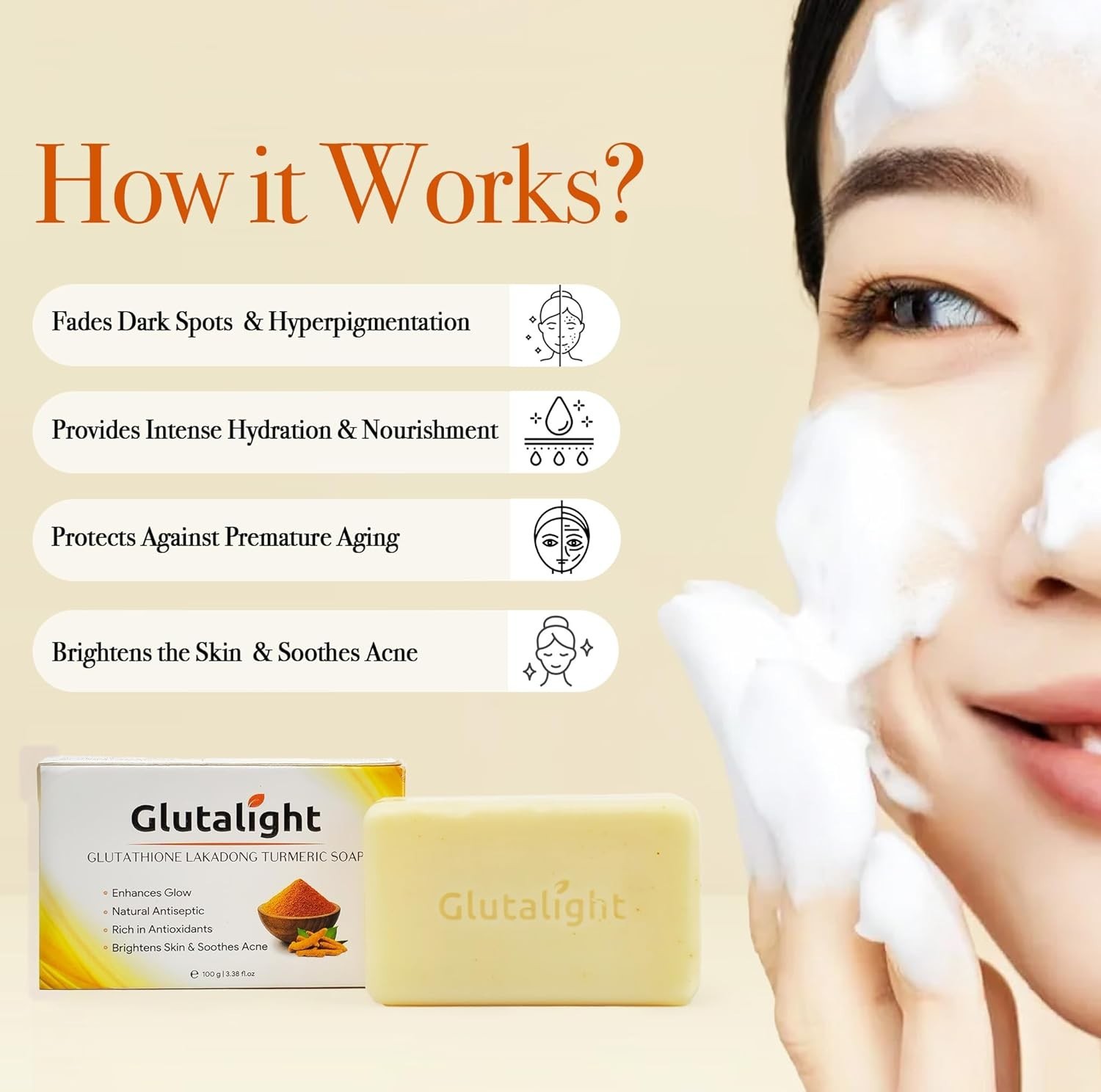 Glutalight Glutathione Lakadong Turmeric Soap For Face & Body | Korean Skincare