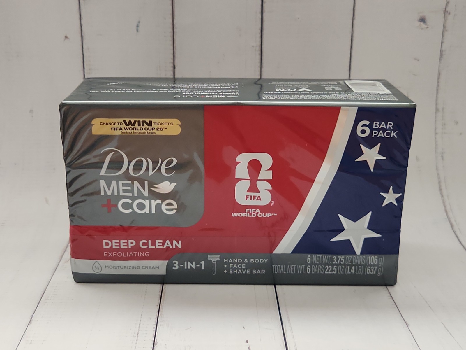 Dove Men+Care Deep Clean 3-In-1 Cleanser Body, Face & Shaving 3.75 oz, 6 Bars