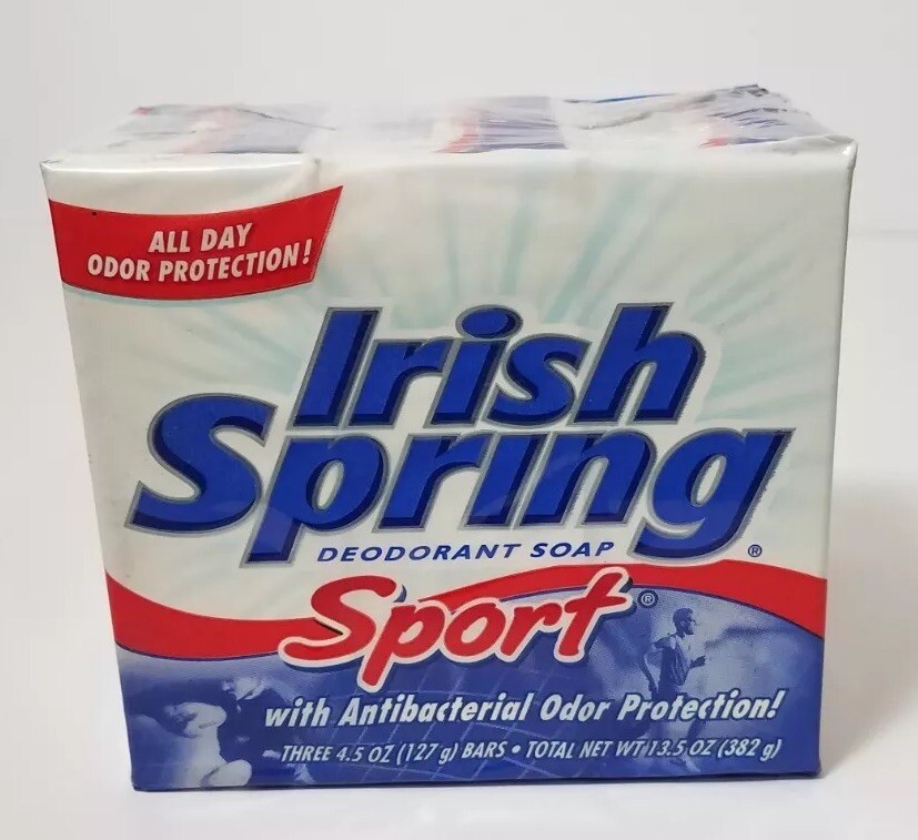 Irish Spring Sport Deodorant Bar Soap 4.5oz each bar 3-Pack Sealed VTG NEW