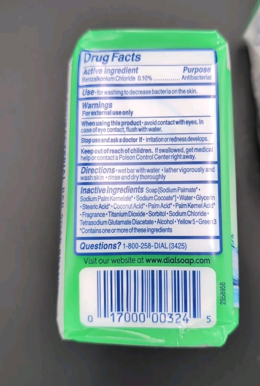 Dial Antibacterial Bar Soap, Refresh & Renew, White, 4 oz, 3 Bars