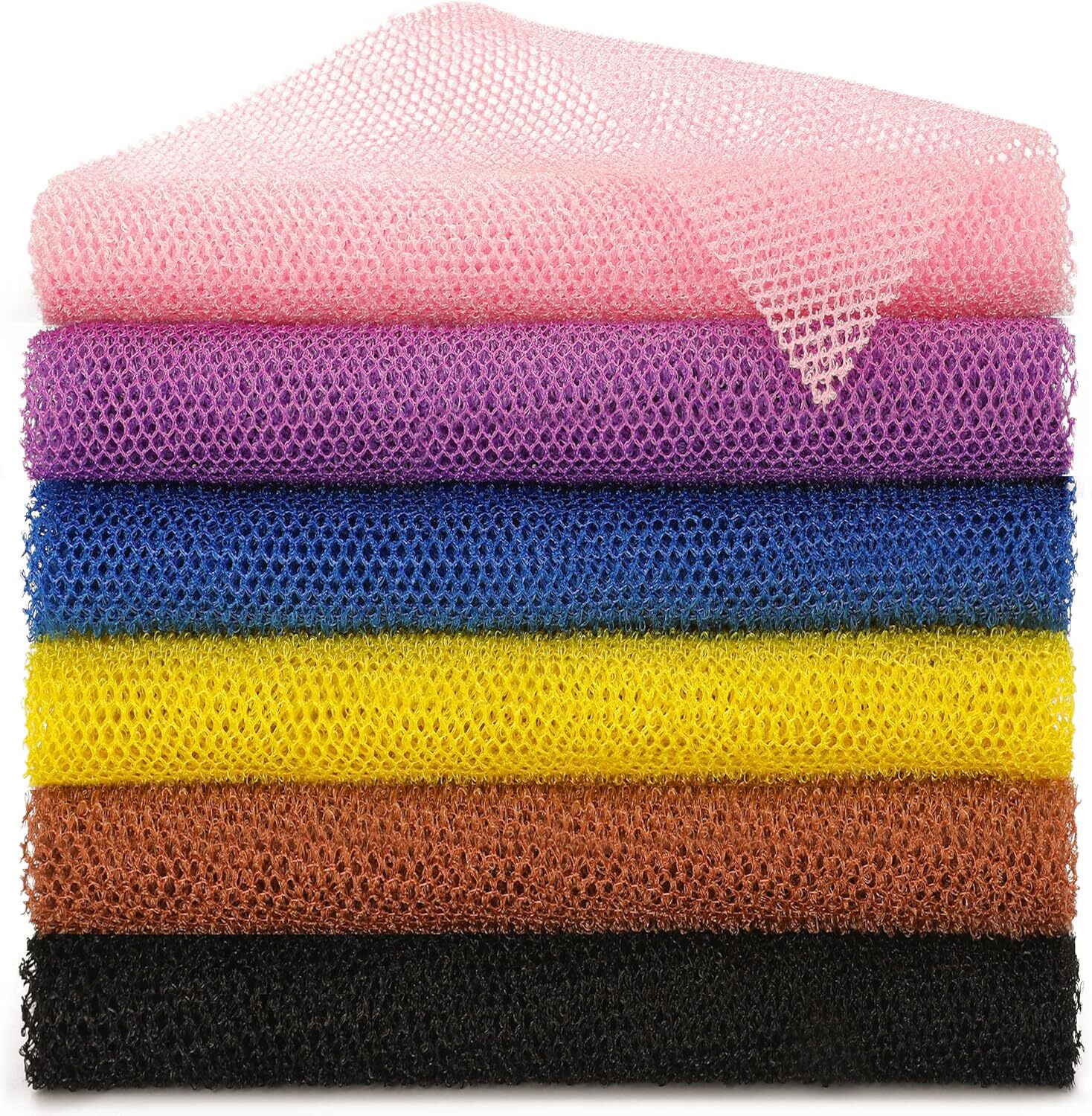 BHYTAKI 6 Pieces African Net Sponge A-6, Black+blue+brown+pink+yellow+purple