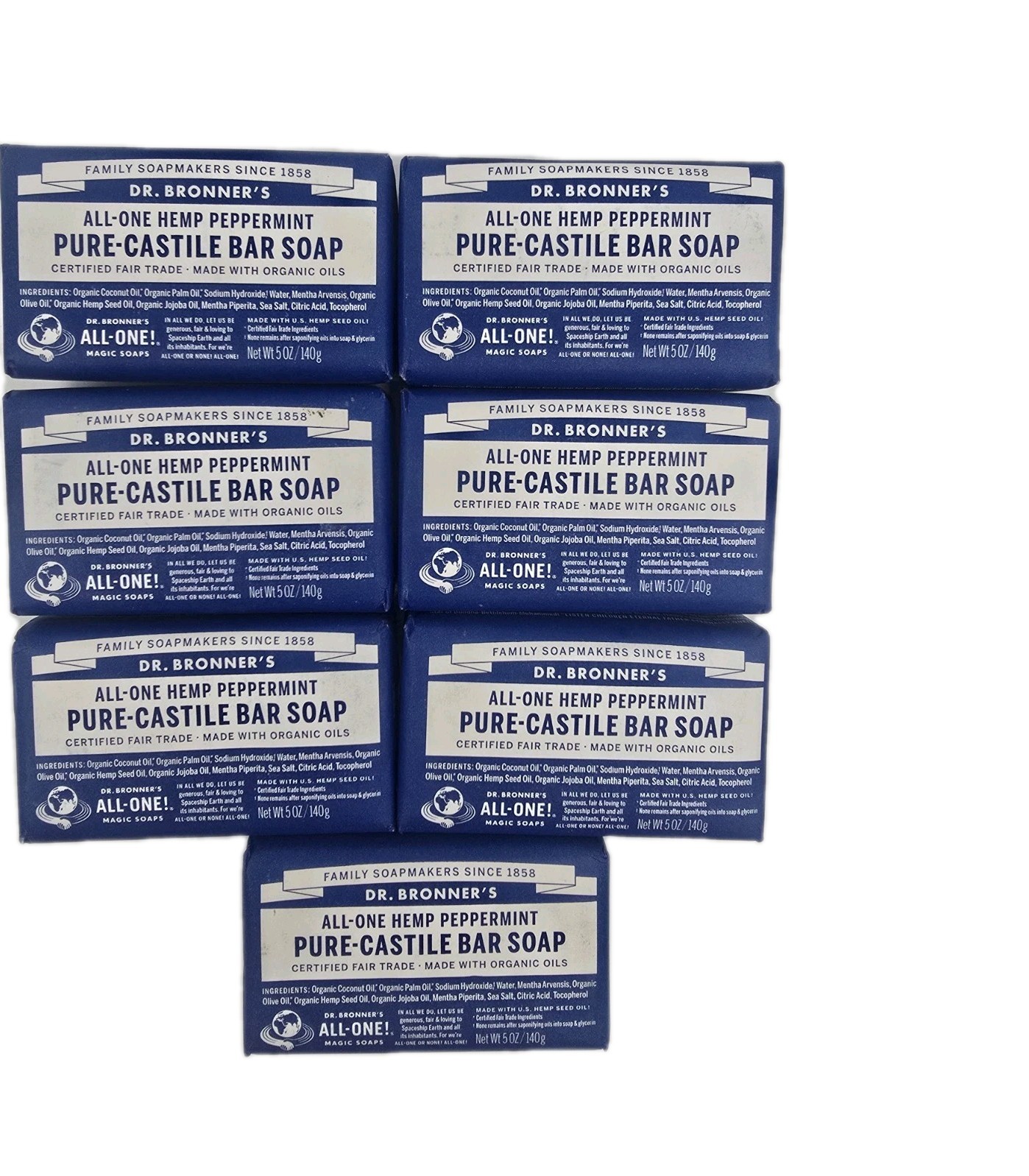 7 BARS Dr. Bronner’s Organic All-One Pure-Castile Bar Soap, Hemp Peppermint 5oz