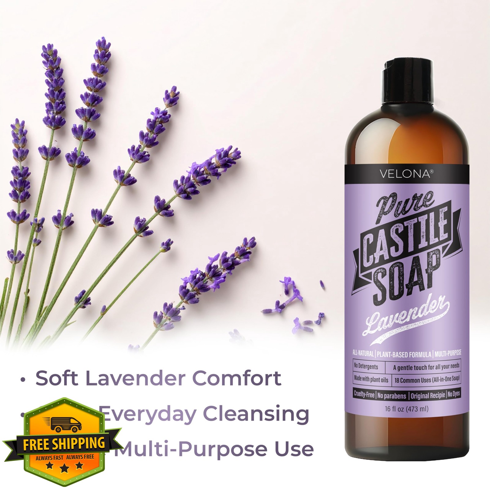 velona Pure Castile Soap 64oz Lavender Wash