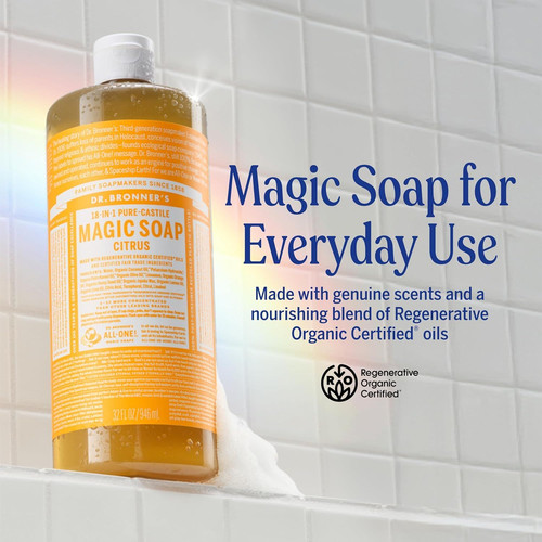 Dr. Bronner’s Pure-Castile Magic Liquid Soap – Made with Organic Oils 32…