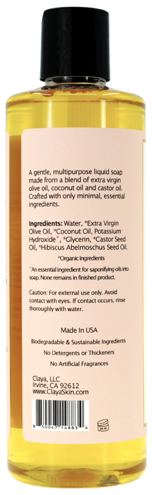 Ambrette Liquid Castile Soap(Disc Cap) – Organic Ingredients, for sensitive skin