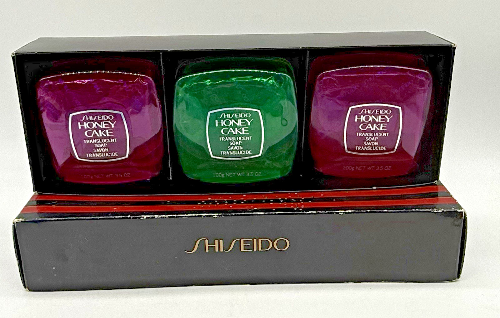 Vintage Shiseido Honey Cake Translucent Soap Japan Set Ruby Emerald