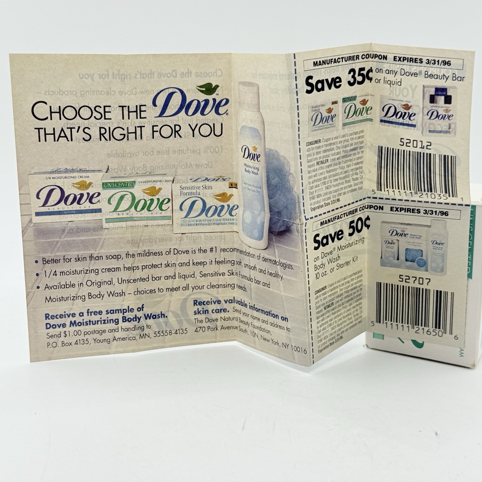 1990s dove beauty bar unscented 1oz 1/4 moisturizing cream Collectible Ephemera