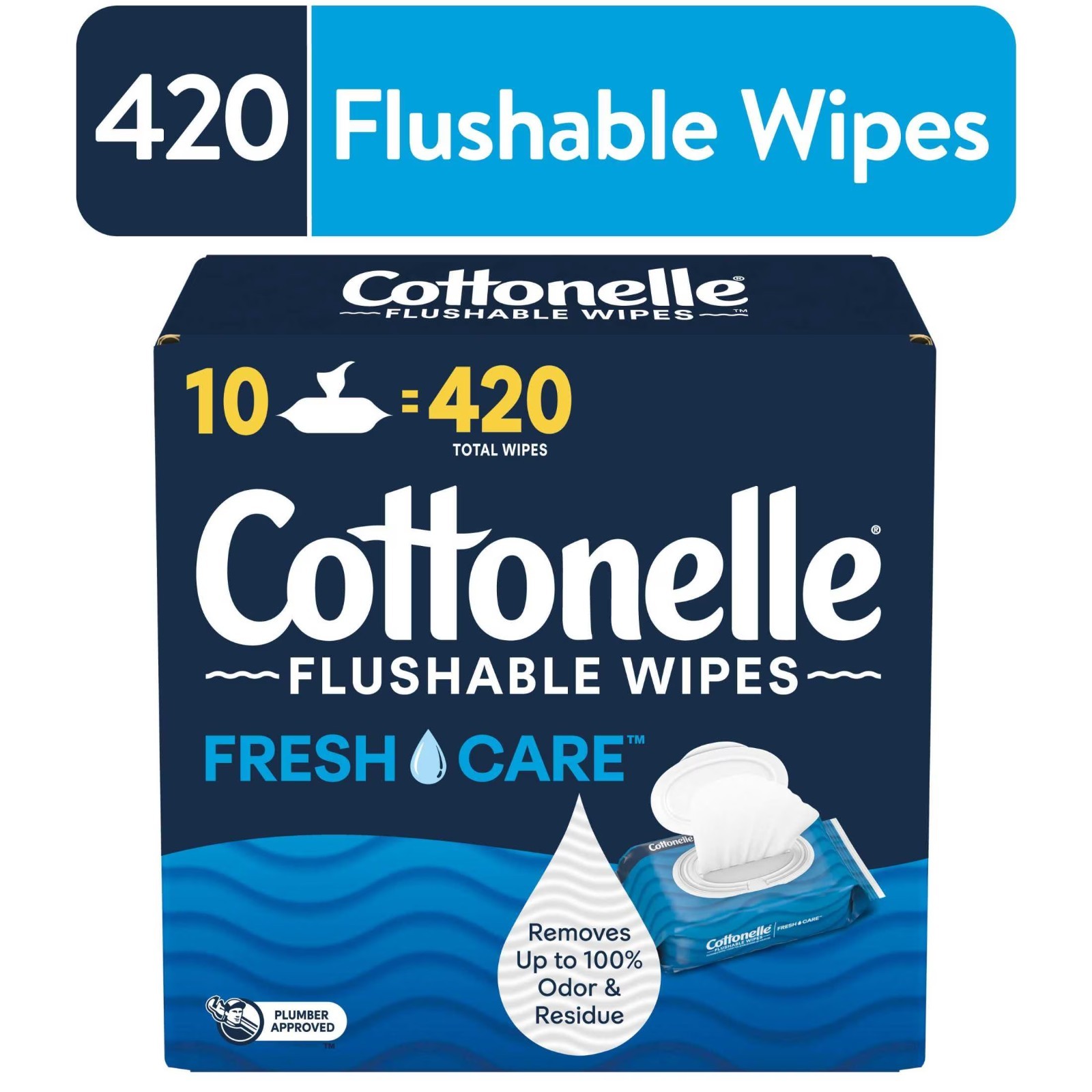 Cottonelle Fresh Care Flushable Wet Wipes 420 Ct 10 Flip-Top Packs Unscented