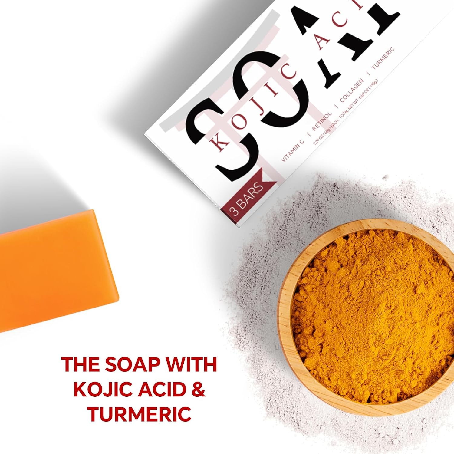 Kojic Acid Soap, Turmeric Soap Bar for Dark Spots, Fresh Citrus Scent, Gentle