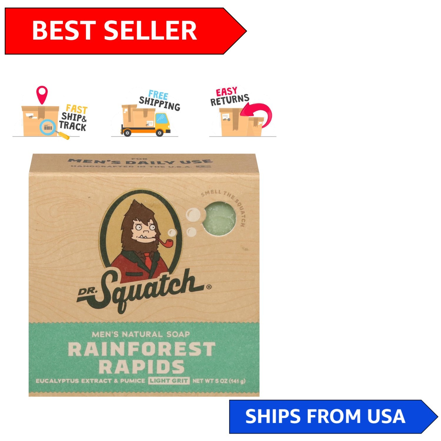 All Skin Types Luxury Bar Soap – Rainforest Rapids Exfoliating Formula, 5 Oz