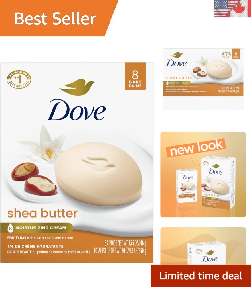 Dove Beauty Bar Soap with Shea Butter – 8 Bars for Soft, Hydrated Skin, 30 oz
