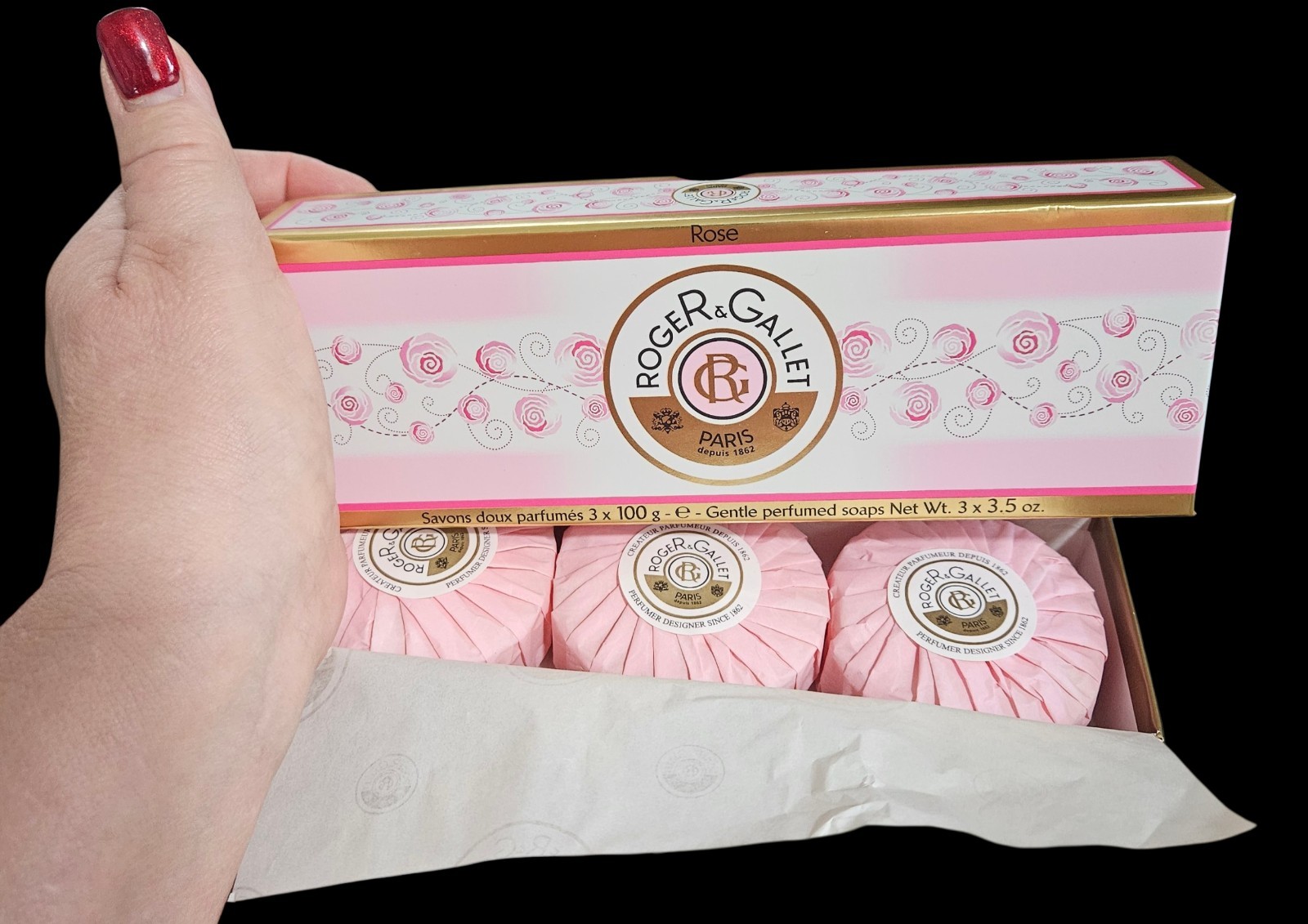 Roger & Gallet Paris Rose Gentle Perfumed Soap Set of 3 (3.5 oz each) New NOS