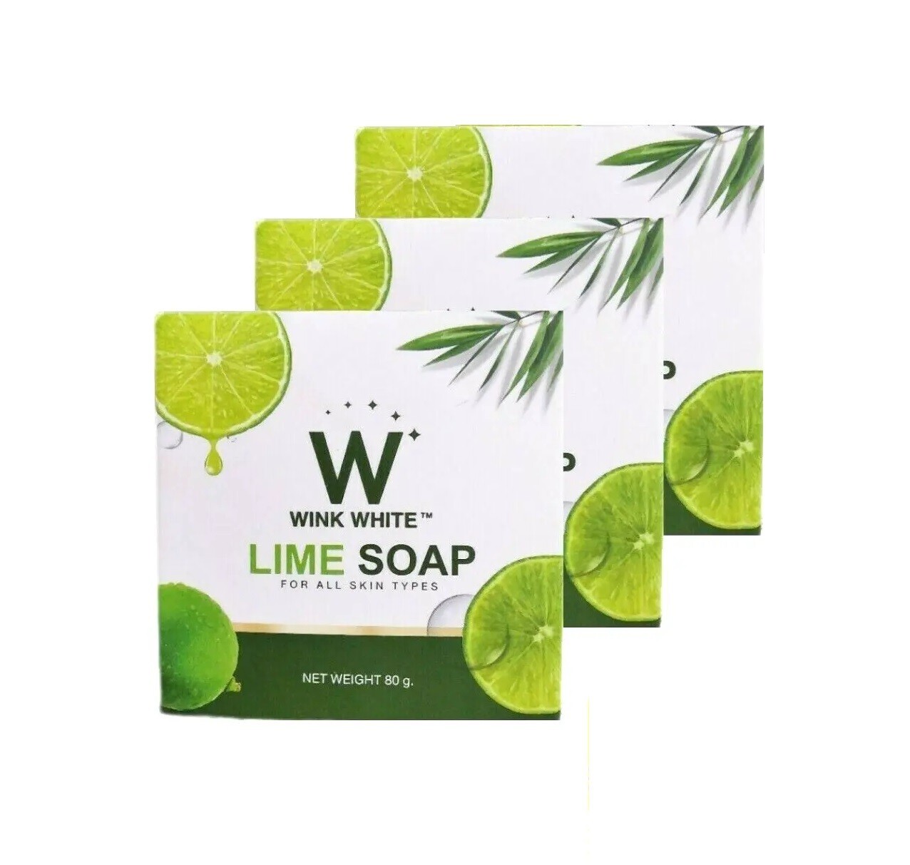 3 x Wink White Lime Soap AHA Whitening Skin Lightening Bleaching Face Body 80 g