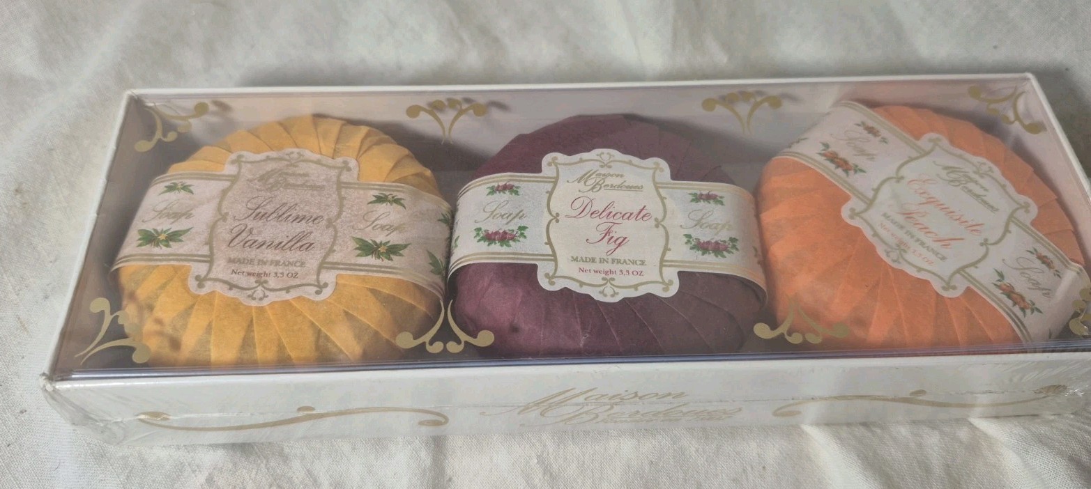 HTF Maison Berdoues 3 x Soap Set Peach + Vanilla + Fig 3.3 Oz. Each France
