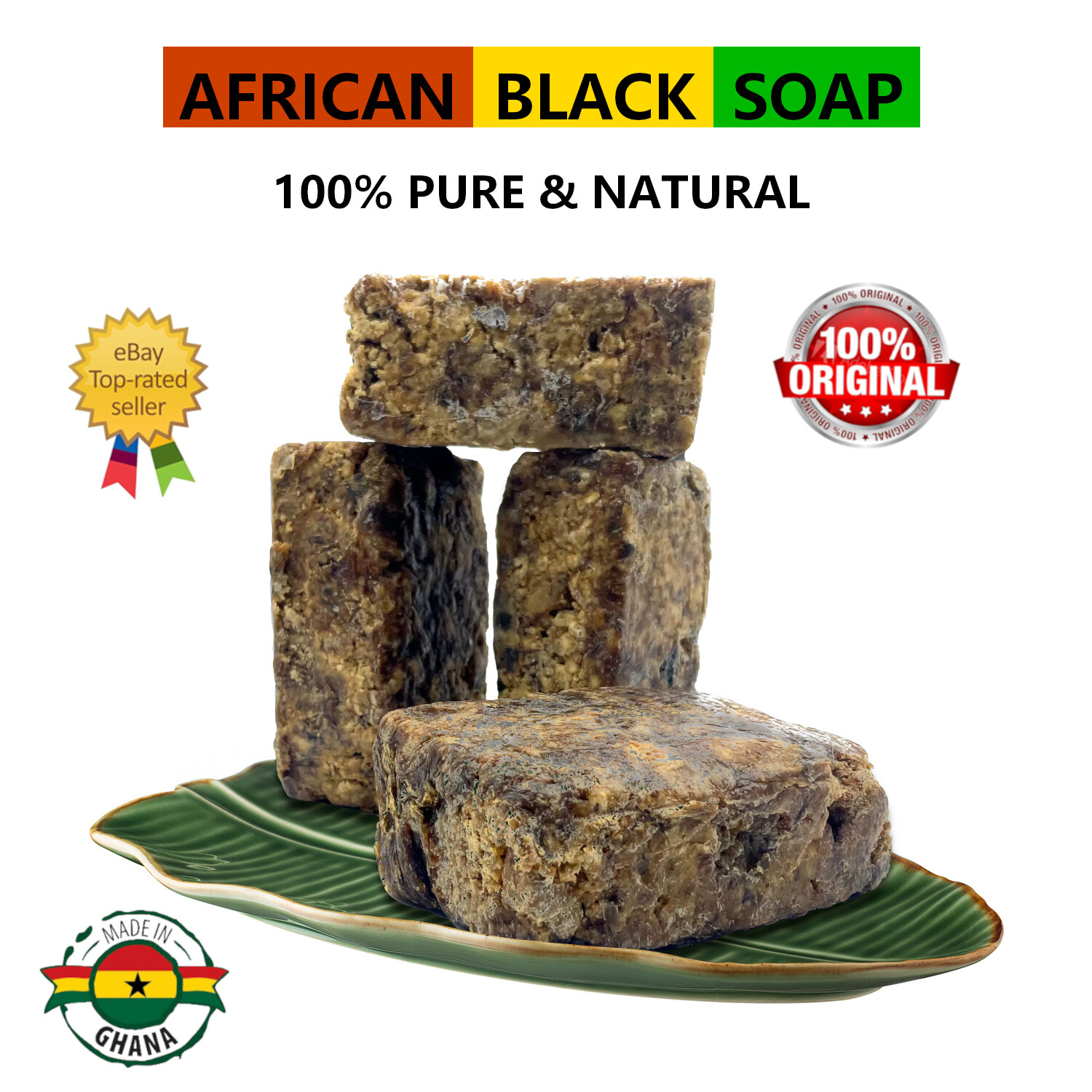 Pure Raw AFRICAN BLACK SOAP Organic GHANA Handmade Premium Quality CHOOSE SIZE !
