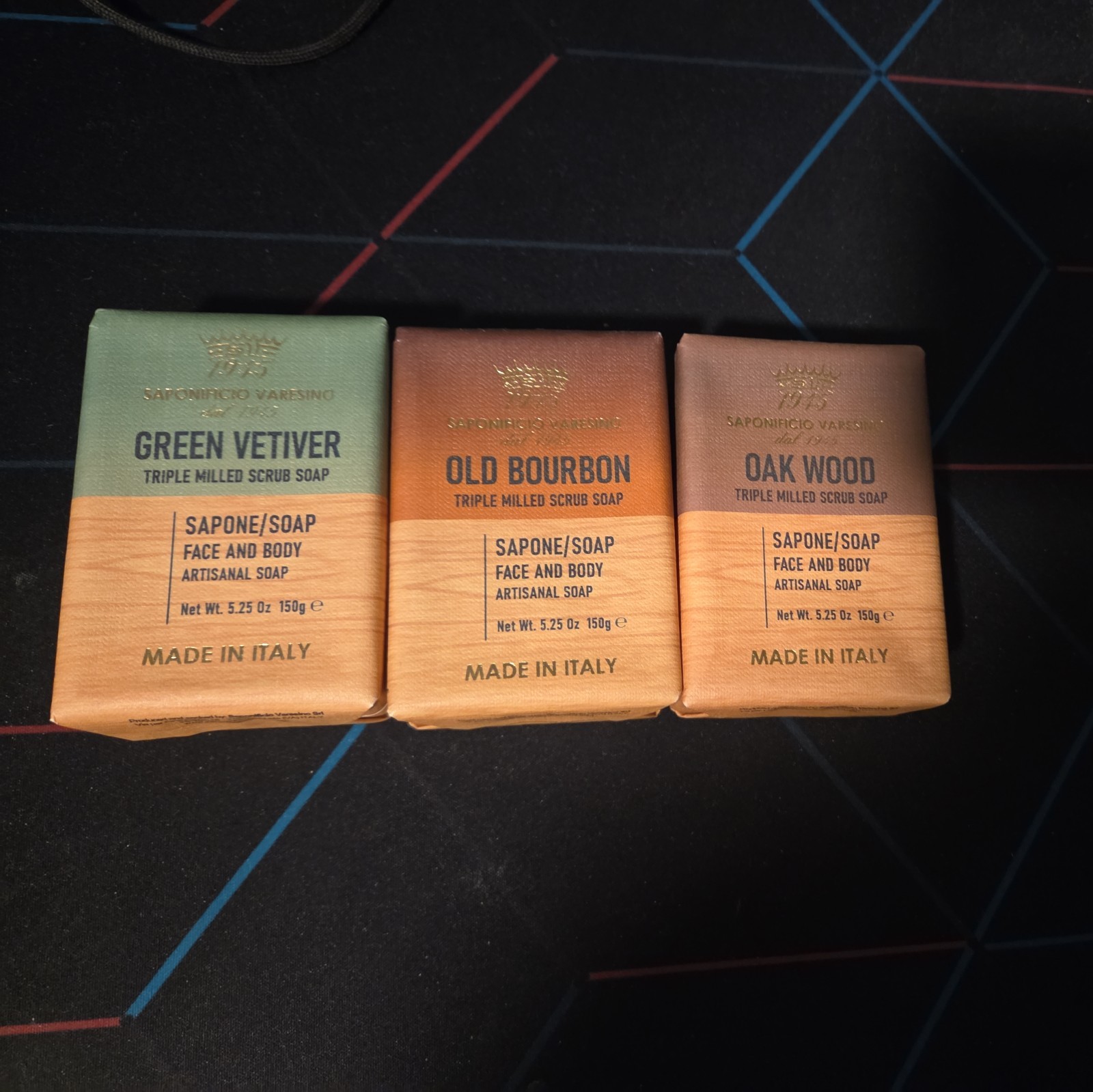 Saponificio Varesino Soap Set 3 Bars Vetiver Old Bourbon Oak Wood Made Italy New