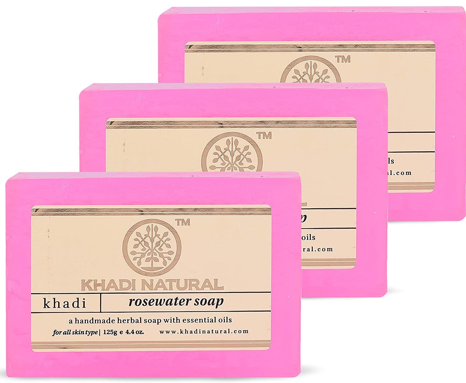 Khadi Natural Rose Water Soap Handmade Soap 125g Pack of 3
