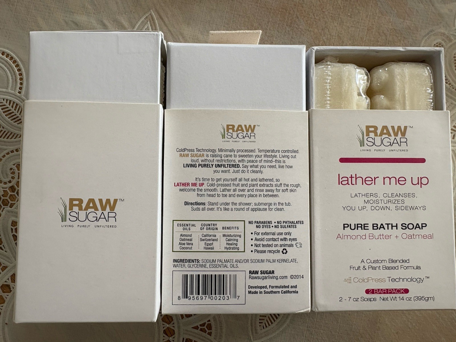 6 Bars Raw Sugar Eco Body Bar Almond Butter + Oatmeal Vegan Cold Press 14 Oz