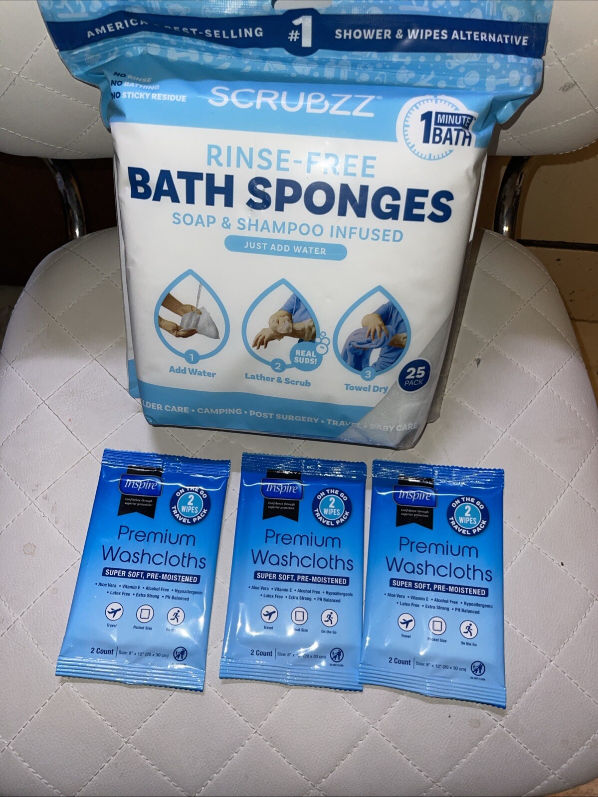 Scrubzz Disposable No Rinse Bathing Wipes 25 Pack All-In-1 Single Use Shower